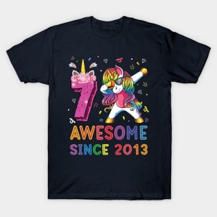 Awesome Since 2013 Dabbing Unicorn Shirt 7th Birthday Party T-Shirt